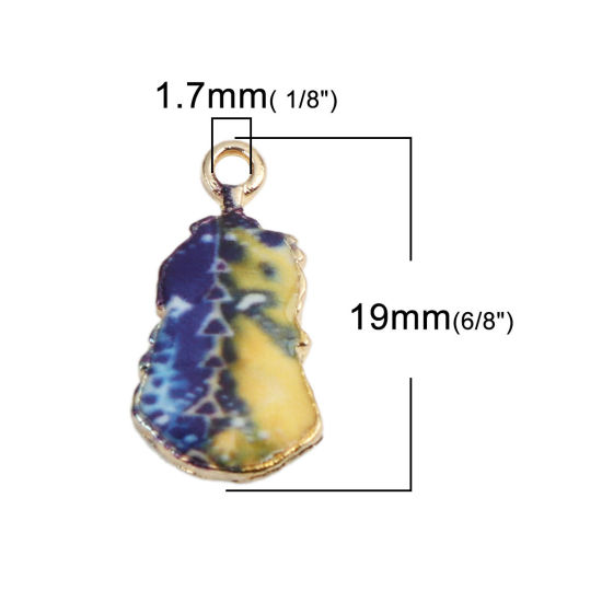 Picture of Zinc Based Alloy Charms Feather Gold Plated Yellow & Purple Enamel 19mm x 10mm, 10 PCs