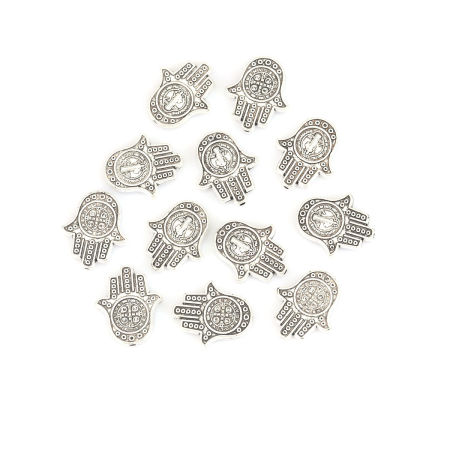 Zinc Based Alloy Beads Hamsa Symbol Hand Antique Silver Color About 19mm x 16mm, Hole: Approx 1.4mm, 20 PCs