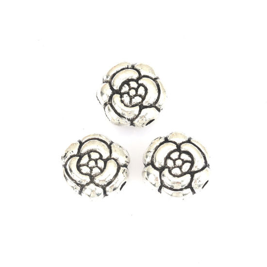 Picture of Zinc Based Alloy Beads Rose Flower Antique Silver Color About 11mm x 11mm, Hole: Approx 1.5mm, 25 PCs