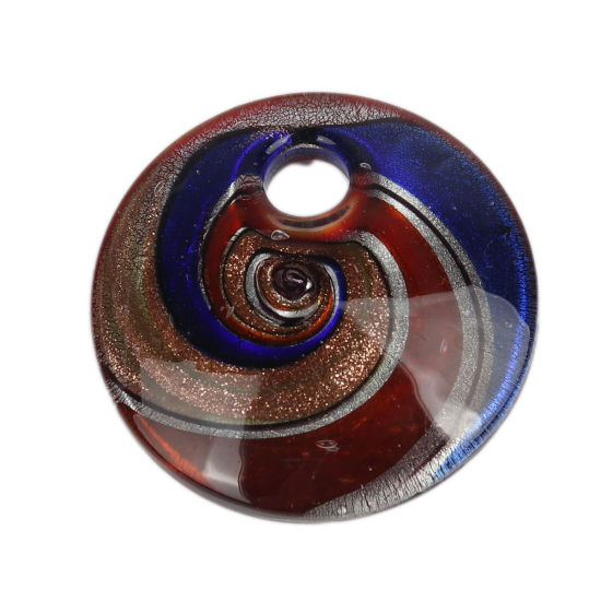 Image de Breloques en Verre Forme Rond Bleu Foncé, Spiral, Brillant Paillettes 5cm, 2 Pcs
