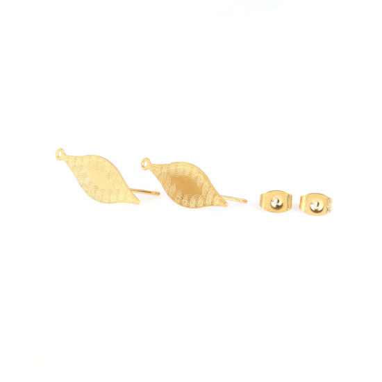 Image de Boucles d'Oreilles Puces en 304 Acier Inoxydable Feuille Doré avec Boucle 27mm x 8mm, Epaisseur de Fil: (21 gauge), 6 Pcs