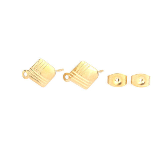 Image de Boucles d'Oreilles Puces en 304 Acier Inoxydable Feuille Doré avec Boucle 27mm x 8mm, Epaisseur de Fil: (21 gauge), 6 Pcs