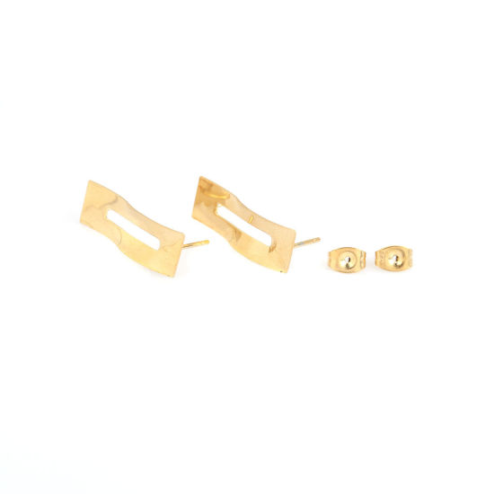 Image de Boucles d'Oreilles Puces en 304 Acier Inoxydable Rectangle Doré avec Boucle 24mm x 8mm, Epaisseur de Fil: (21 gauge), 6 Pcs