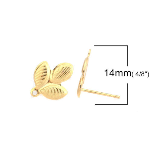 Image de Boucles d'Oreilles Puces en 304 Acier Inoxydable Feuille Doré avec Boucle 14mm x 11mm, Epaisseur de Fil: (21 gauge), 6 Pcs