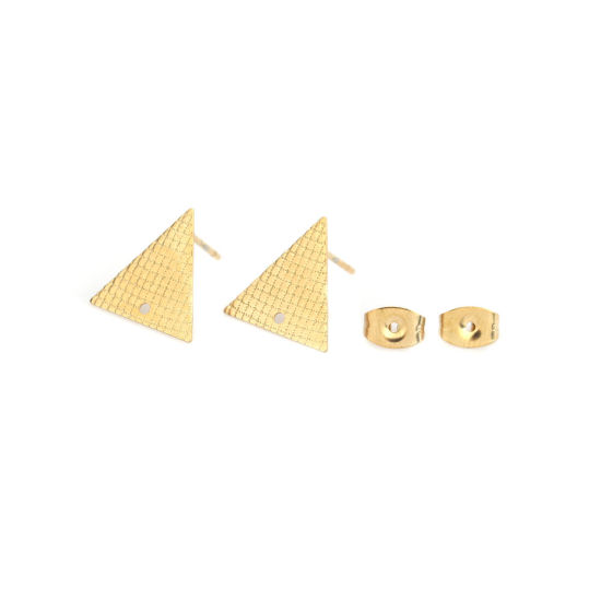 Image de Boucles d'Oreilles Puces en 304 Acier Inoxydable Triangle Doré Carreau avec Boucle 14mm x 13mm, Epaisseur de Fil: (21 gauge), 6 Pcs