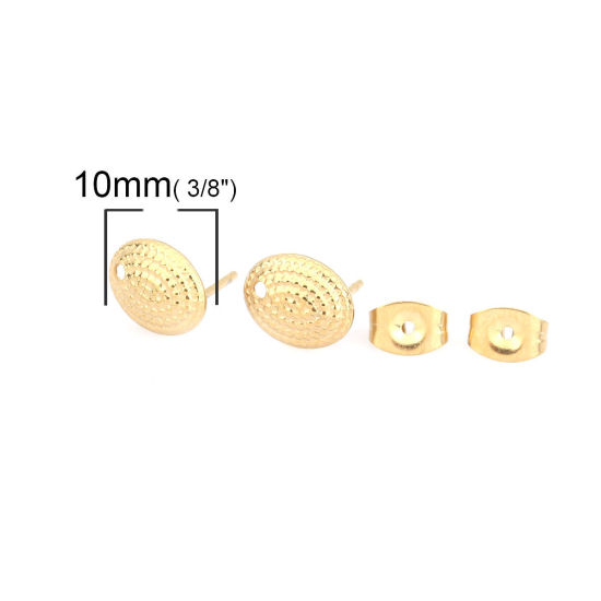 Image de Boucles d'Oreilles Puces en 304 Acier Inoxydable Ovale Doré à Pois avec Boucle 10mm x 7mm, Epaisseur de Fil: (21 gauge), 6 Pcs