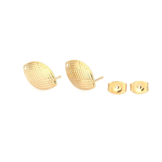 Image de Boucles d'Oreilles Puces en 304 Acier Inoxydable Marquise Doré avec Boucle 15mm x 9mm, Epaisseur de Fil: (21 gauge), 6 Pcs