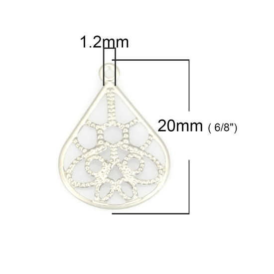 Picture of 304 Stainless Steel Charms Drop Silver Tone Filigree 20mm x 15mm, 6 PCs
