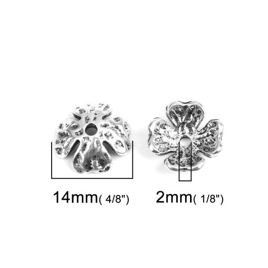 Image de Coupelles en Alliage de Zinc Fleur Argent Vieilli (Convenable à Perle 14mm Dia.) 14mm x 14mm, 20 Pcs