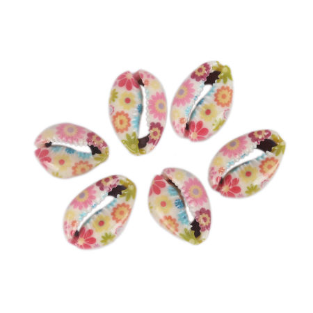 Picture of Natural Shell Loose Beads Conch/ Sea Snail Multicolor Flower Pattern About 25mm x 17mm-18mm x 14mm, 10 PCs