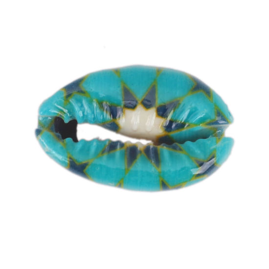 Image de Perles en Coquille Escargot de Mer Bleu-Vert Fleurs 25mm x 17mm-18mm x 14mm, 10 Pcs