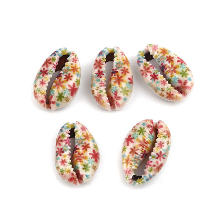 Picture of Natural Shell Loose Beads Conch/ Sea Snail Multicolor Flower Pattern About 25mm x 17mm-18mm x 14mm, 10 PCs