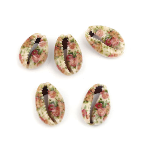 Picture of Natural Shell Loose Beads Conch/ Sea Snail Multicolor Flower Pattern About 25mm x 17mm-18mm x 14mm, 10 PCs