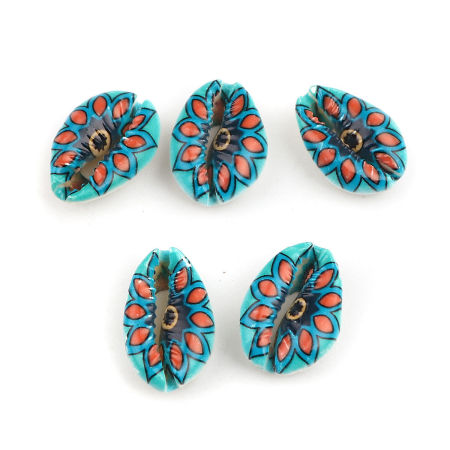 Picture of Natural Shell Loose Beads Conch/ Sea Snail Multicolor Flower Pattern About 25mm x 17mm-18mm x 14mm, 10 PCs