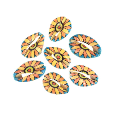 Natural Shell Loose Beads Conch/ Sea Snail Multicolor Flower Pattern About 25mm x 17mm-18mm x 14mm, 10 PCs