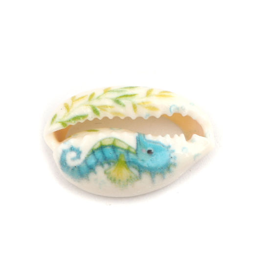 Picture of Natural Shell Loose Beads Conch/ Sea Snail Multicolor Seahorse Pattern About 20mm x 13mm-16mm x 12mm, 10 PCs