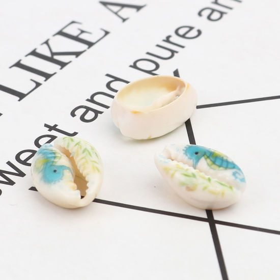 Picture of Natural Shell Loose Beads Conch/ Sea Snail Multicolor Seahorse Pattern About 20mm x 13mm-16mm x 12mm, 10 PCs