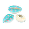 Picture of Natural Shell Loose Beads Conch/ Sea Snail Pink & Lightblue Flower Pattern About 25mm x 17mm-18mm x 14mm, 10 PCs