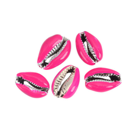 Natural Shell Loose Beads Conch/ Sea Snail Silver Fuchsia About 24mm x 16mm-17mm x 13mm, 5 PCs