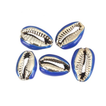 Picture of Natural Shell Loose Beads Conch/ Sea Snail Golden Royal Blue About 24mm x 16mm-17mm x 13mm, 5 PCs