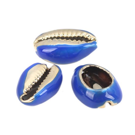 Picture of Natural Shell Loose Beads Conch/ Sea Snail Golden Royal Blue About 24mm x 16mm-17mm x 13mm, 5 PCs