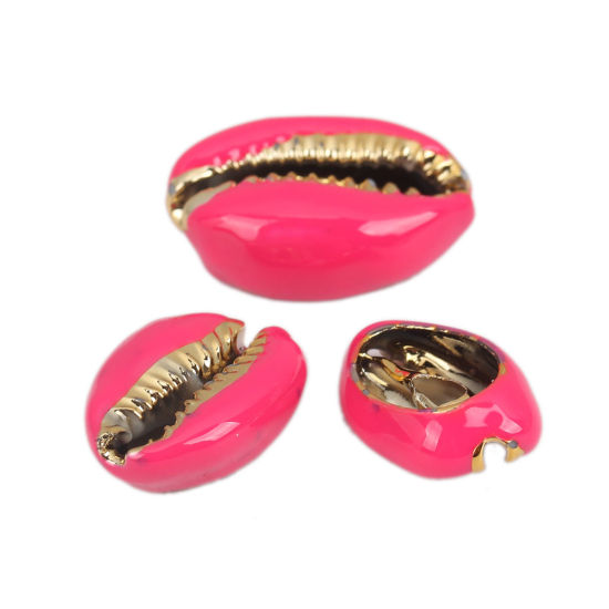 Picture of Natural Shell Loose Beads Conch/ Sea Snail Golden Fuchsia About 24mm x 16mm-17mm x 13mm, 5 PCs