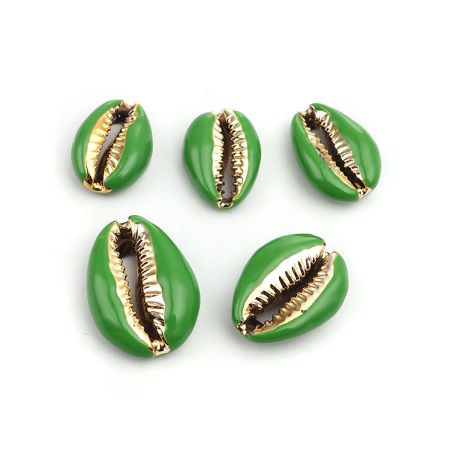 Natural Shell Loose Beads Conch/ Sea Snail Golden Green About 27mm x 18mm-17mm x 13mm, 5 PCs