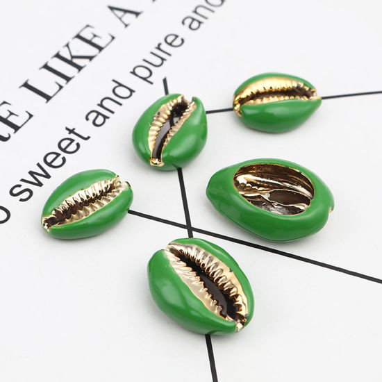 Picture of Natural Shell Loose Beads Conch/ Sea Snail Golden Green About 27mm x 18mm-17mm x 13mm, 5 PCs