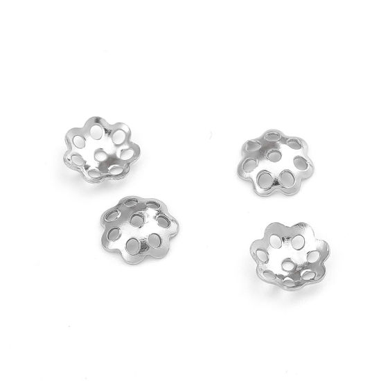 Bild von 304 Edelstahl Perlkappen Blumen Silberfarbe (Für 8mm-10mm Perlen) 6mm x 6mm, 50 Stück