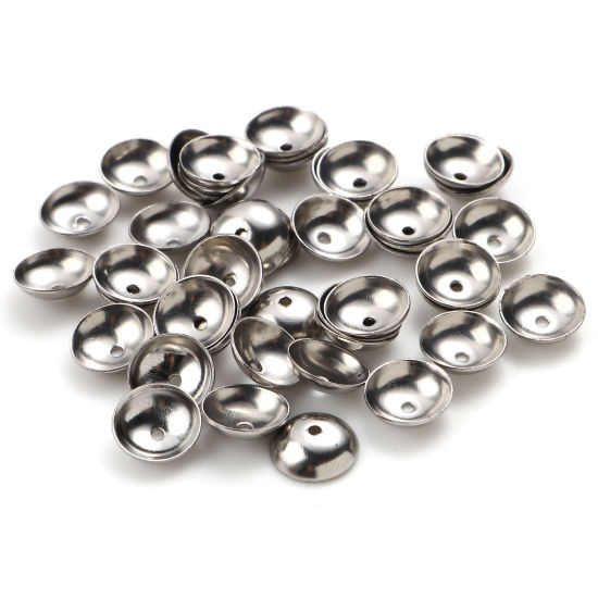 Picture of 304 Stainless Steel Beads Caps Round Silver Tone (Fits 8mm-10mm Beads) 6mm Dia., 50 PCs