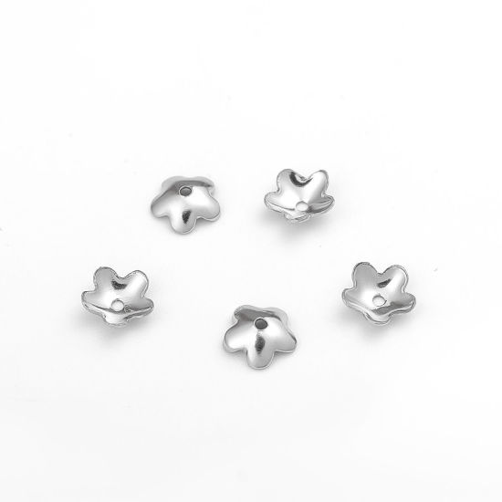 Bild von 304 Edelstahl Perlkappen Blumen Silberfarbe (Für 8mm-10mm Perlen) 6mm D., 6mm x 50 Stück