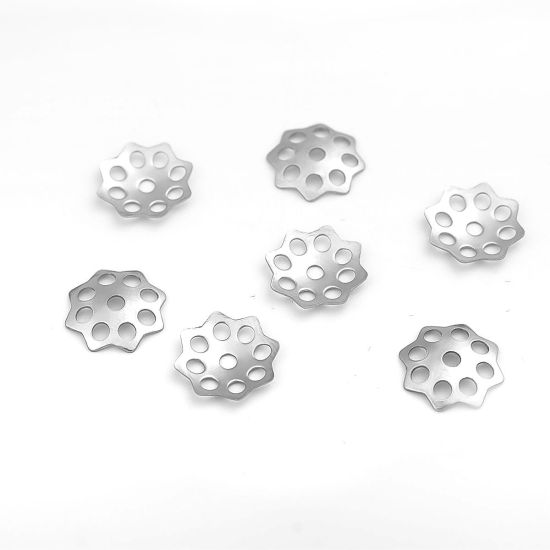 Picture of 304 Stainless Steel Beads Caps Flower Silver Tone (Fits 14mm Beads) 11mm x 11mm, 20 PCs