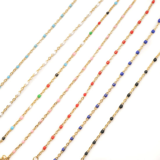 Picture of 1 Set Vacuum Plating 304 Stainless Steel Anklet Gold Plated Enamel 23cm(9") long