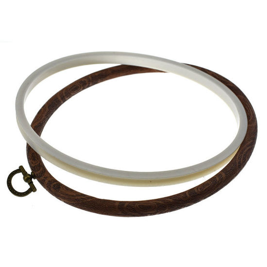 Picture of Plastic & Iron Based Alloy Embroidery Hoop Round Dark Coffee 16.5cm x 12.5cm, 1 Set