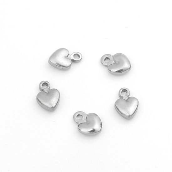 Picture of 304 Stainless Steel Charms Heart Silver Tone 6mm x 4mm, 10 PCs