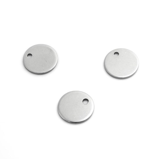 Picture of 304 Stainless Steel Charms Round Silver Tone 10mm Dia., 20 PCs