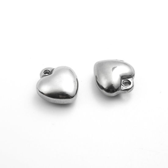 Picture of 304 Stainless Steel Charms Heart Silver Tone 11mm x 10mm, 5 PCs