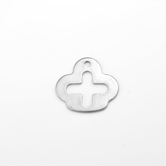 Picture of 304 Stainless Steel Charms Flower Silver Tone Cross 18mm x 16mm, 10 PCs
