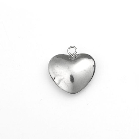 Picture of 304 Stainless Steel Charms Heart Silver Tone 17mm x 17mm, 2 PCs