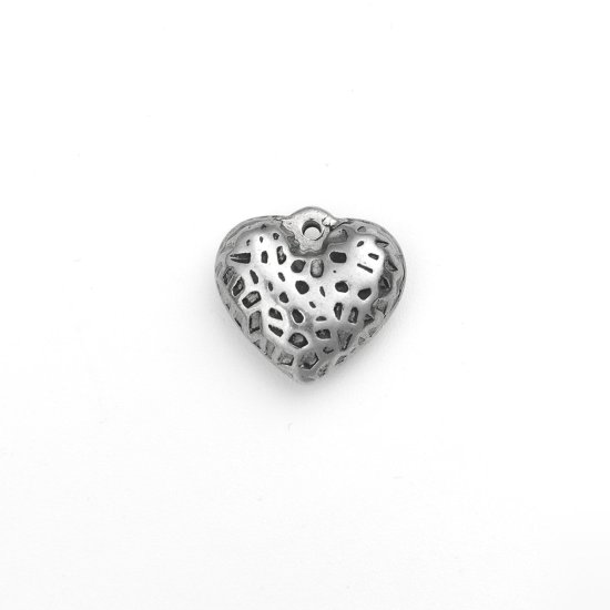 Picture of 304 Stainless Steel Charms Heart Silver Tone 12mm x 12mm, 2 PCs