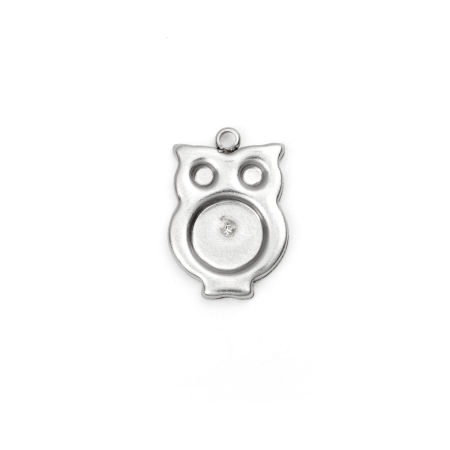 Picture of 304 Stainless Steel Charms Owl Animal Silver Tone Cabochon Settings (Fits 8mm 3mm) 19mm x 13mm, 5 PCs