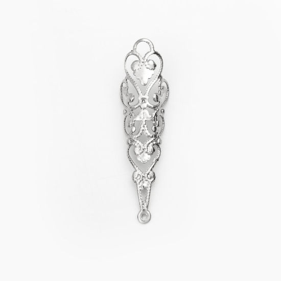 304ステンレス鋼 ペンダント 菱形 シルバートーン フィリグリー 透かし 4.1cm x 1.1cm、 10 個 の画像
