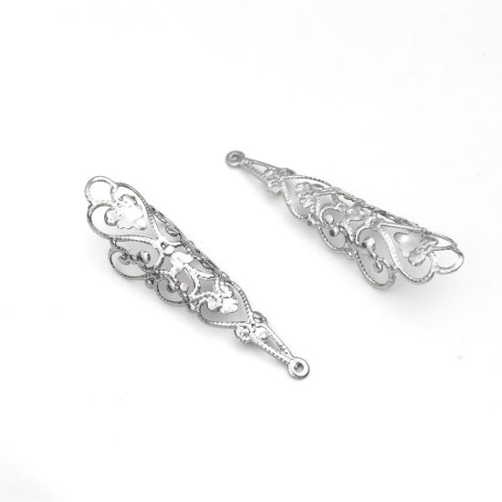 304ステンレス鋼 ペンダント 菱形 シルバートーン フィリグリー 透かし 4.1cm x 1.1cm、 10 個 の画像