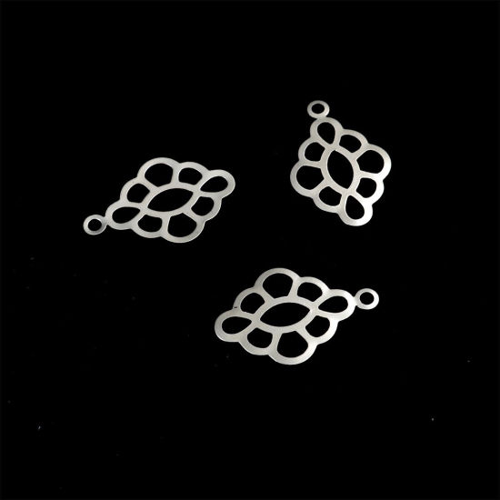 304ステンレス鋼 チャーム 菱形 シルバートーン フィリグリー 透かし 23mm x 15mm、 10 個 の画像