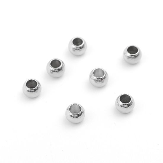 Picture of 304 Stainless Steel Beads Round Silver Tone About 4mm Dia., Hole: Approx 2mm, 10 PCs