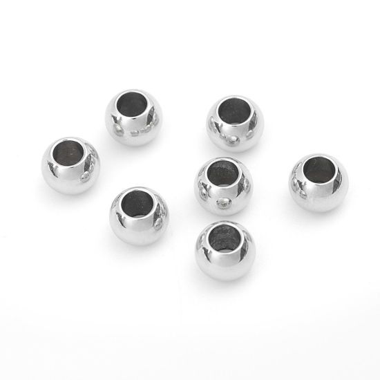 Picture of 304 Stainless Steel Beads Round Silver Tone About 6mm Dia., Hole: Approx 3mm, 20 PCs