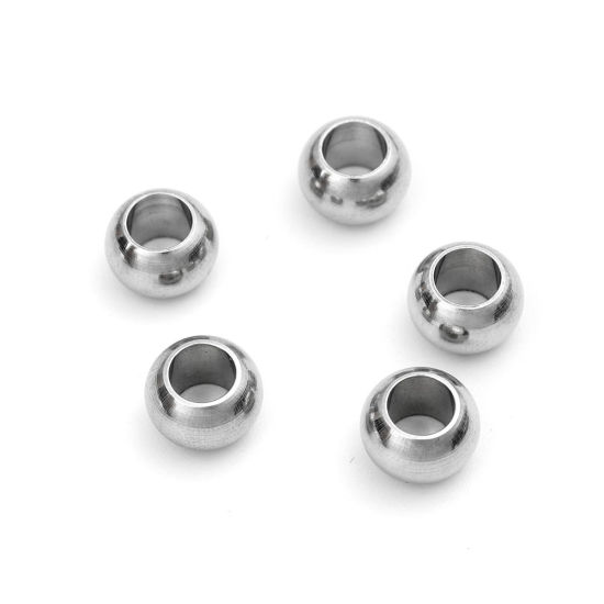 Picture of 304 Stainless Steel Beads Round Silver Tone About 8mm Dia., Hole: Approx 4.3mm, 10 PCs