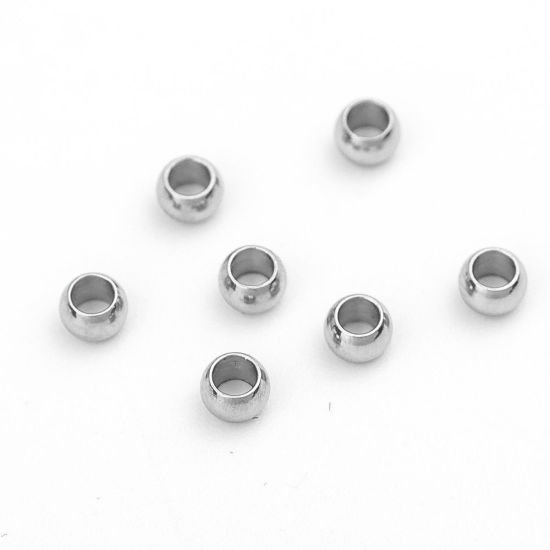 Picture of 304 Stainless Steel Beads Round Silver Tone About 3mm Dia., Hole: Approx 1.8mm, 20 PCs