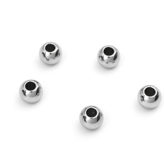 Picture of 304 Stainless Steel Beads Round Silver Tone About 5mm Dia., Hole: Approx 2mm, 20 PCs
