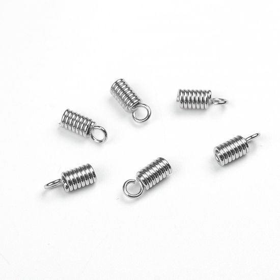 Picture of 304 Stainless Steel Cord End Caps Spring Silver Tone (Fits 4mm Cord) 11mm x 5mm, 20 PCs